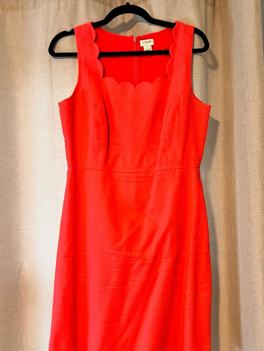 J. Crew Bright Coral Scallop-Neck Midi Dress